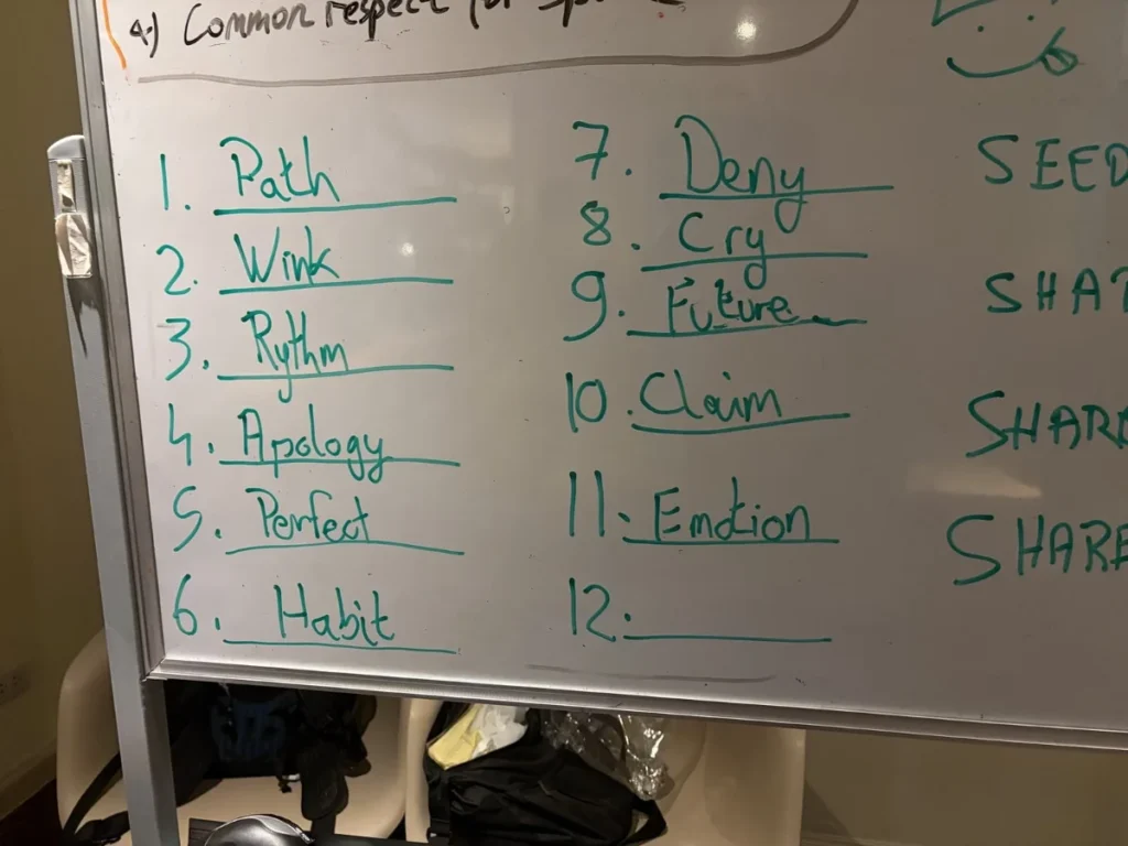 whiteboard with generated seed phrase