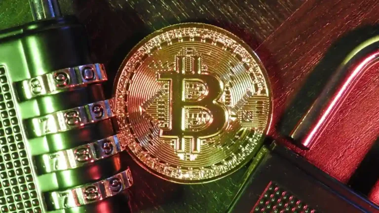 bitcoin coin with combination padlocks symbolizing security and encryption